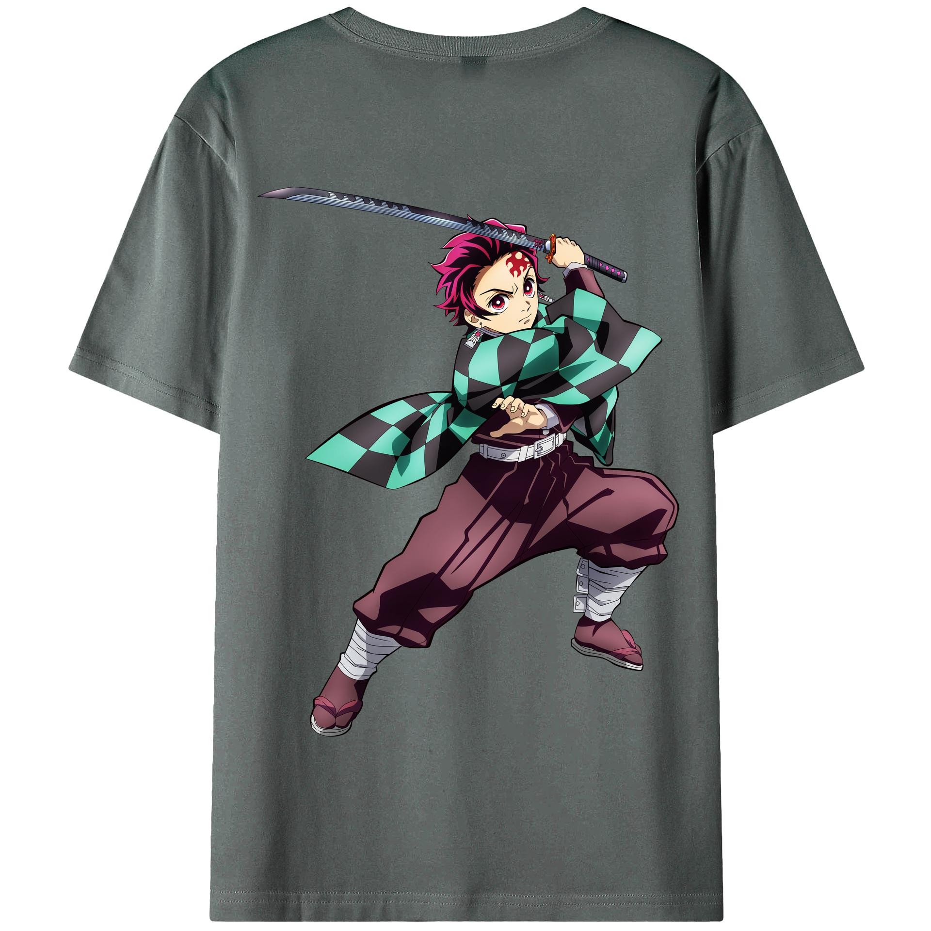 （画像用） 鬼滅の刃 竈門 炭治郎／かまど たんじろう Kamado Tanjirou 綿100％半袖Tシャツ（背面プリント）